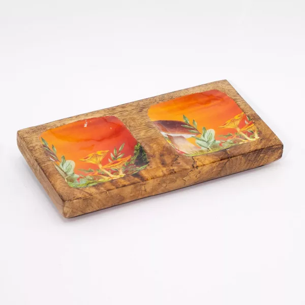 Double Trinket Tray 20x10x2.5cm - Mushroom Design Maroon - Image 3