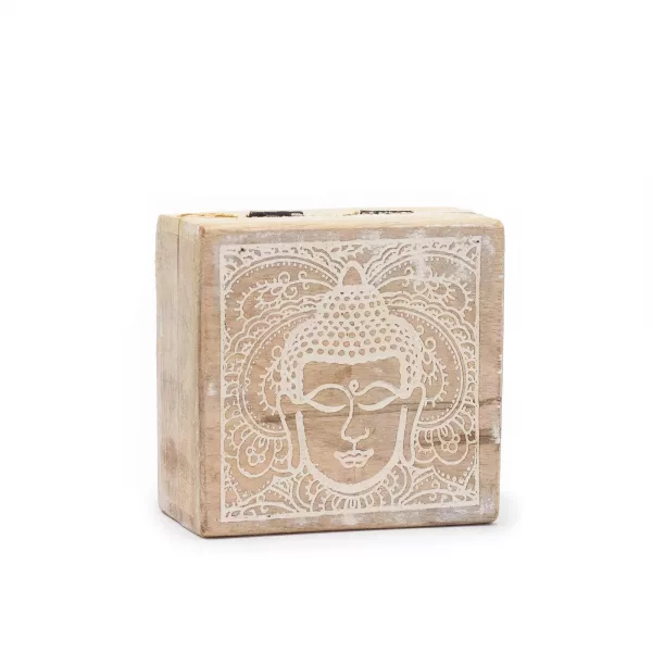 Small Square Box 10x10x4.2cm - Buddha Face Whitewash