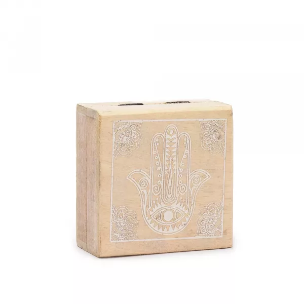 Small Square Box 10x10x4.2cm - Hamsa Whitewash