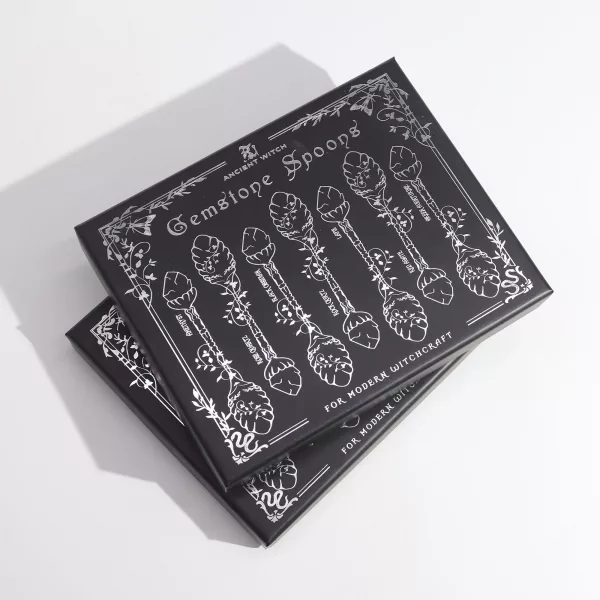 Set of 7 Dark Silver Gemstone Crystal Witch Spoons - Image 2