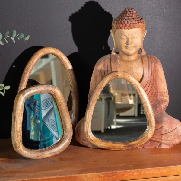 Set of 3 Pebble Shaped Mirrors - Dark Brown Finish - Image 3