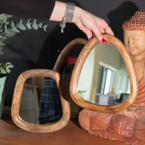 Pebble-Shaped Wooden Mirror Set