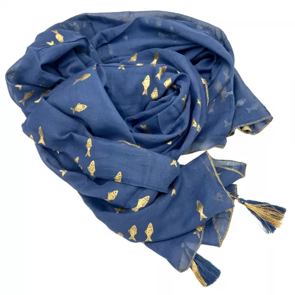Nomad Sari On the Med Collection - Pareo - Sea Blue & Gold Fish Design - Image 2