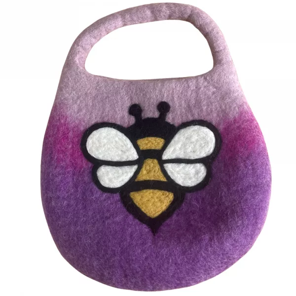 Water Felted Bee Bag - One Handle with Magnet - Lavender Shades - Image 3