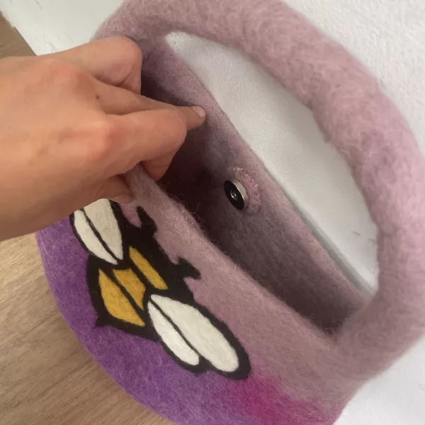 Water Felted Bee Bag - One Handle with Magnet - Lavender Shades - Image 4