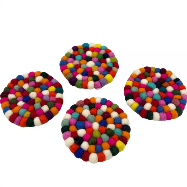 Felt Ball Round Coasters - Multi colour (set of 4) - Image 2