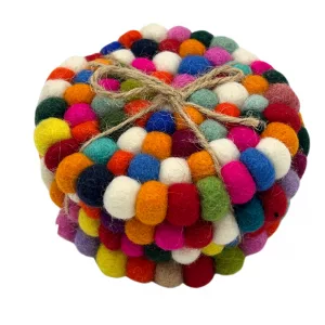 Felt Ball Round Coasters - Multi colour (set of 4)