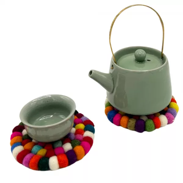 Felt Ball Round Coasters - Multi colour (set of 4) - Image 3