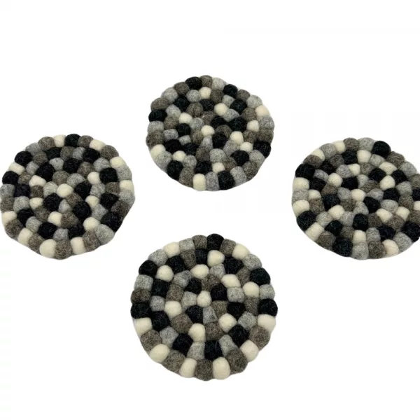 Felt Ball Round Coasters - Multi Grey colour (set of 4) - Image 2