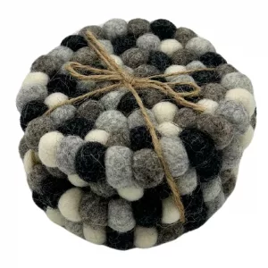 Felt Ball Round Coasters - Multi Grey colour (set of 4)