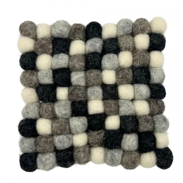 Felt Ball Square Coasters - Multi Grey colour (set of 4) - Image 3