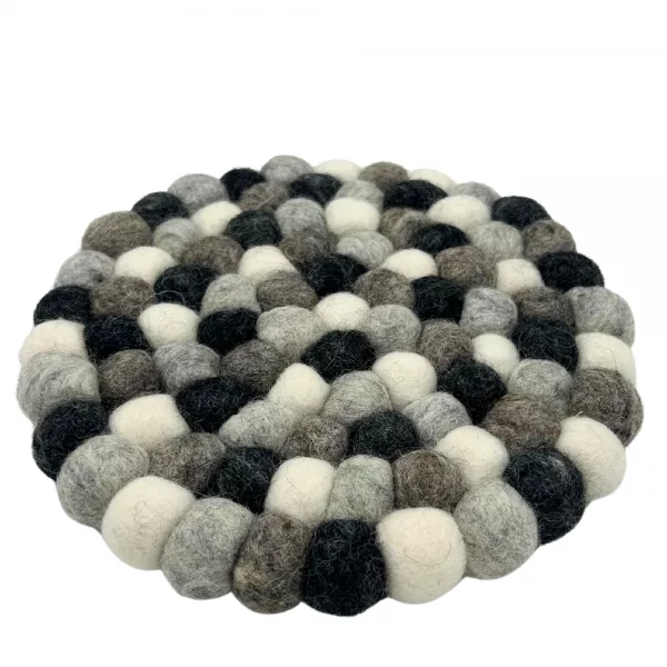 Felt Ball Round Placemat- Multi  Grey Colour - Image 2