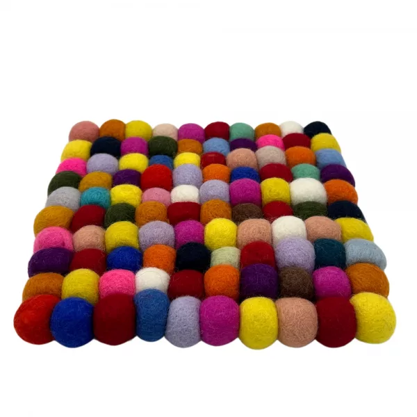 Felt Ball Square Placemat - Multi Colour - Image 2