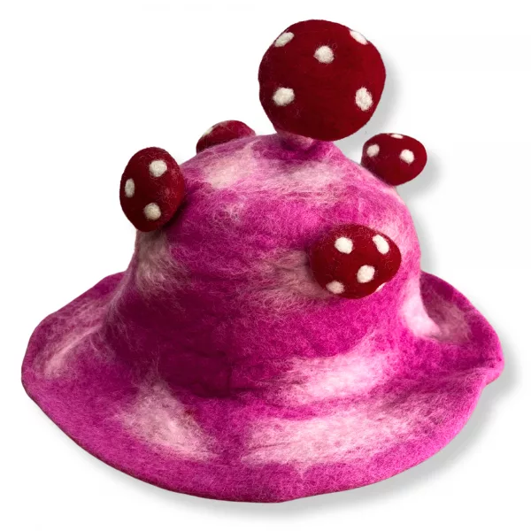 Felted Mushroom Hat - Shocking Pink - Image 2