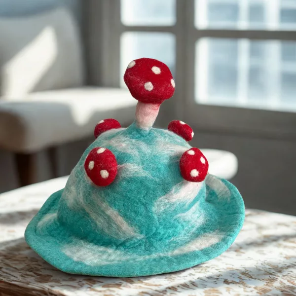 Felted Mushroom Hat - Lost in a Sky Blue - Image 3