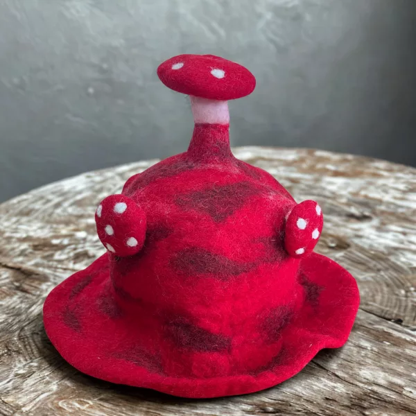 Felted Mushroom Hat - Rush To The Head Red - Image 3