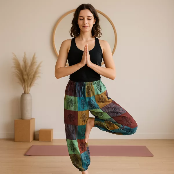Nomad Sari - Mushroom Pants - Block Print Designs -Green Tones S/M - Image 6