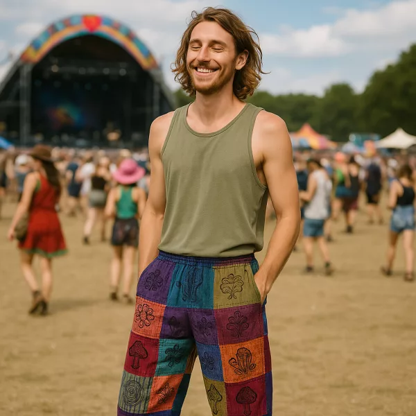 Nomad Sari - Mushroom Pants - Block Print Designs - Purple Tones L/XL - Image 2