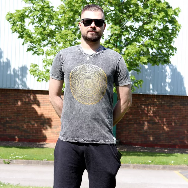 Stone Washed T-Shirt – Mandala – Dark Grey - Image 2