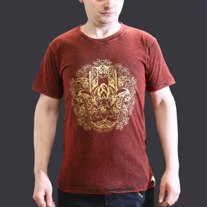 Stone Washed T-Shirt – Hamsa – Maroon