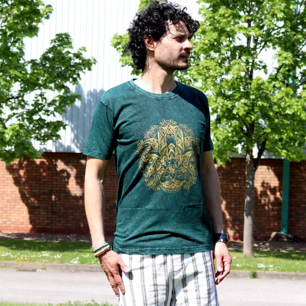 Stone Washed T-Shirt – Hamsa – Green - Image 2