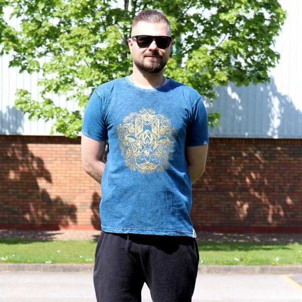 Stone Washed T-Shirt – Hamsa – Blue - Image 2