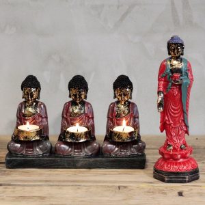 Antique Buddha – Three Devotees Candle Holder