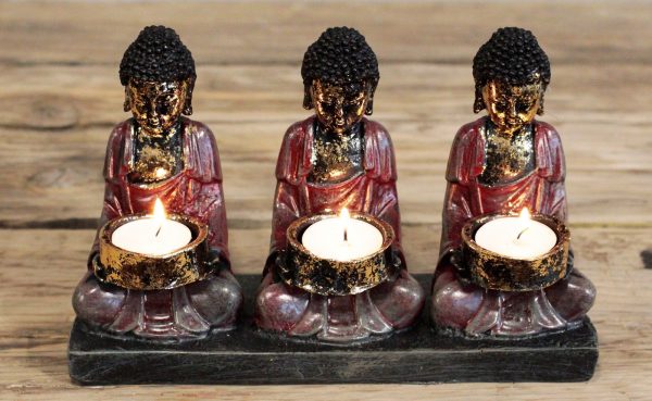 Antique Buddha - Three Devotees Candle Holder - Image 3