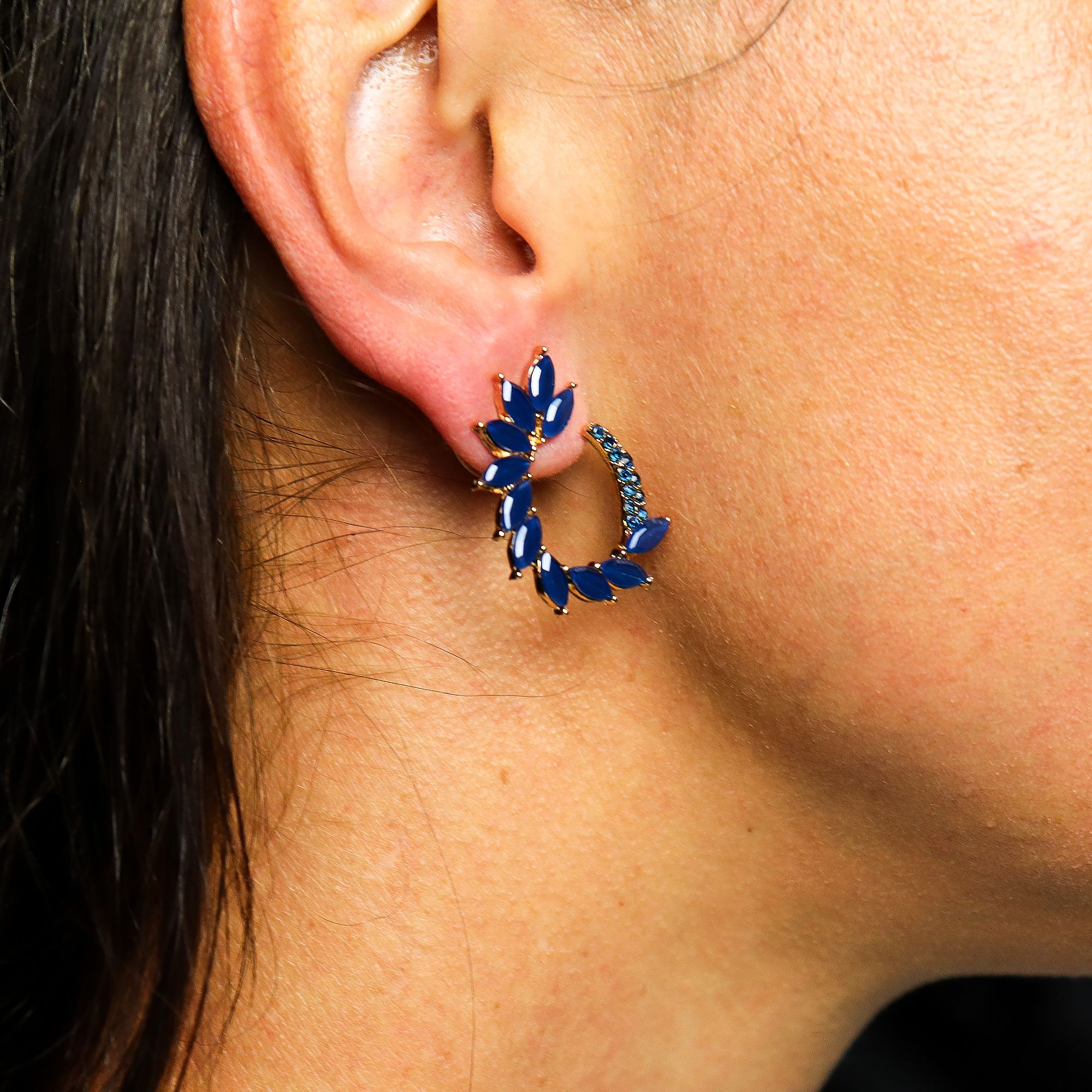 Royal Blue - Vintage Glass - Loop - Earrings - Image 2