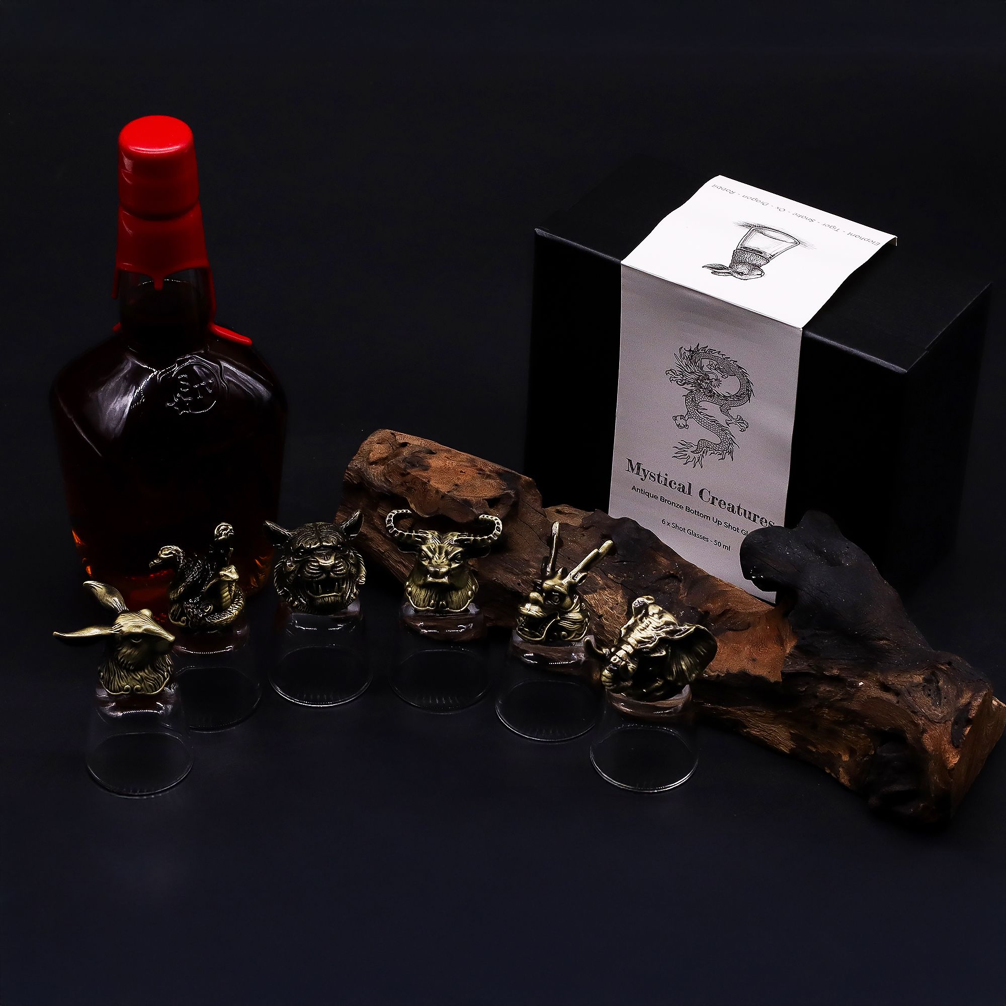 Gift Set of 6 Shot Glasses (50ml) - Wild Forest Creatures - Antique Bronze - Image 8