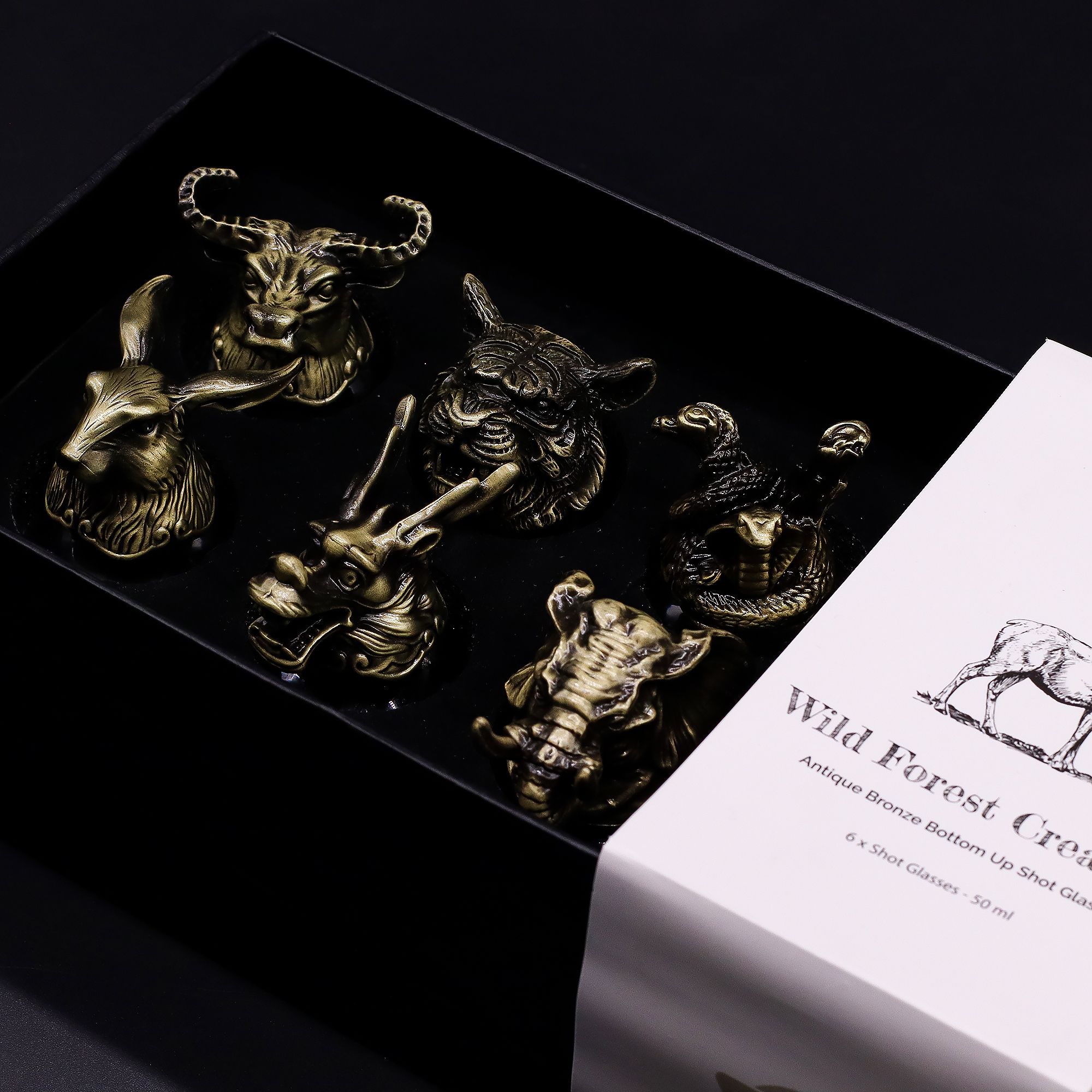 Gift Set of 6 Shot Glasses (50ml) - Wild Forest Creatures - Antique Bronze - Image 9