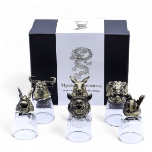 Gift Set of 6 Shot Glasses (50ml) - Wild Forest Creatures - Antique Bronze
