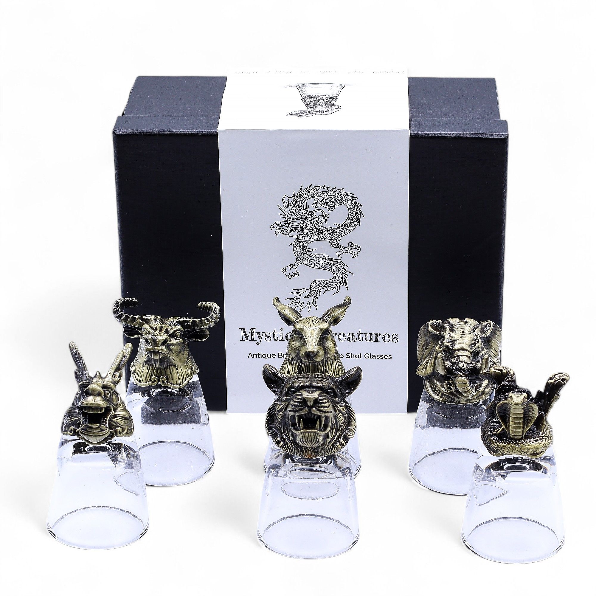 Gift Set of 6 Shot Glasses (50ml) - Wild Forest Creatures - Antique Bronze