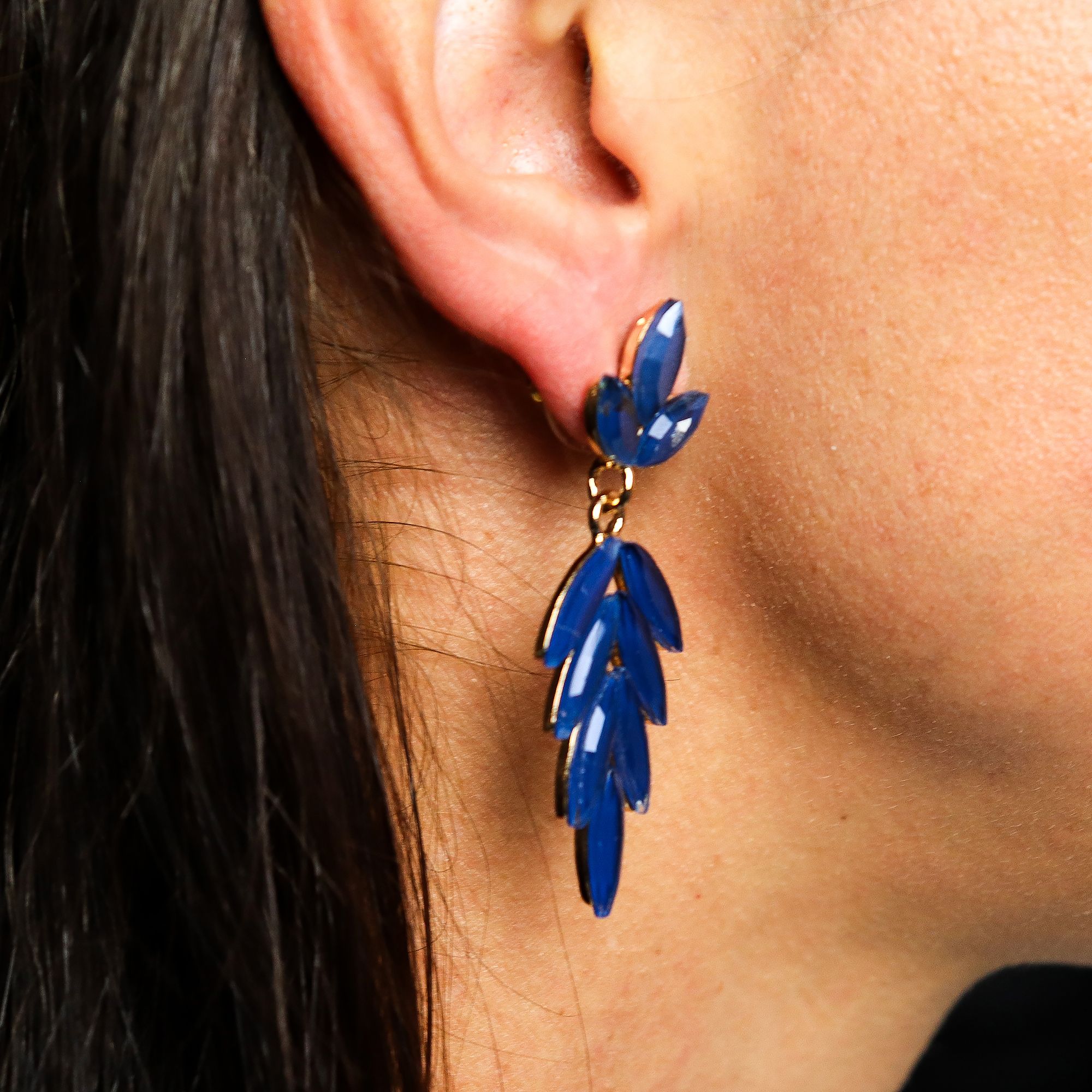 Royal Blue - Vintage Glass - Long Drop - Earrings - Image 2