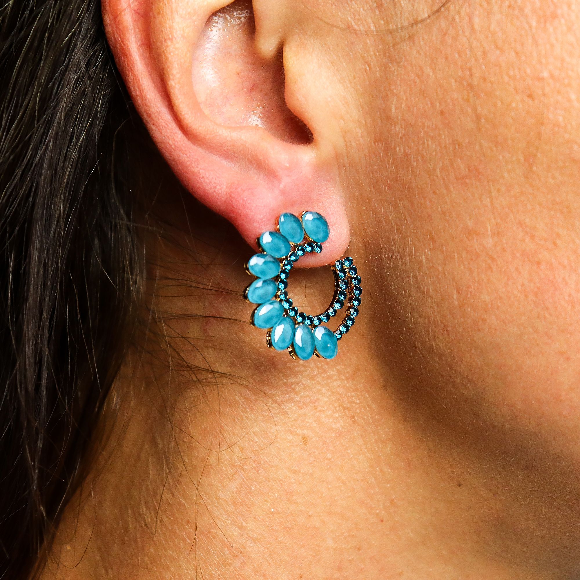 Teal Green - Vintage Glass - Loop - Earrings - Image 2