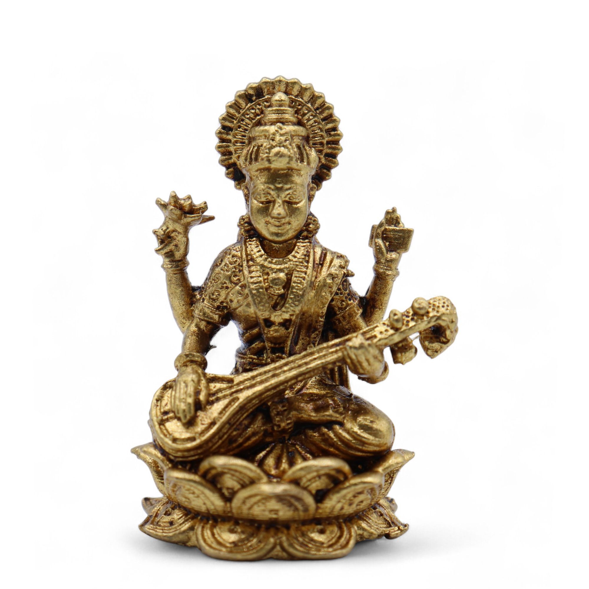 Brass Miniature Gods - Sarswati (22gms) - 34mm - Image 3
