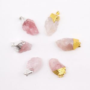 Gemstone Rose Quartz Gold & Silver Plated Pendants (6 assorted)