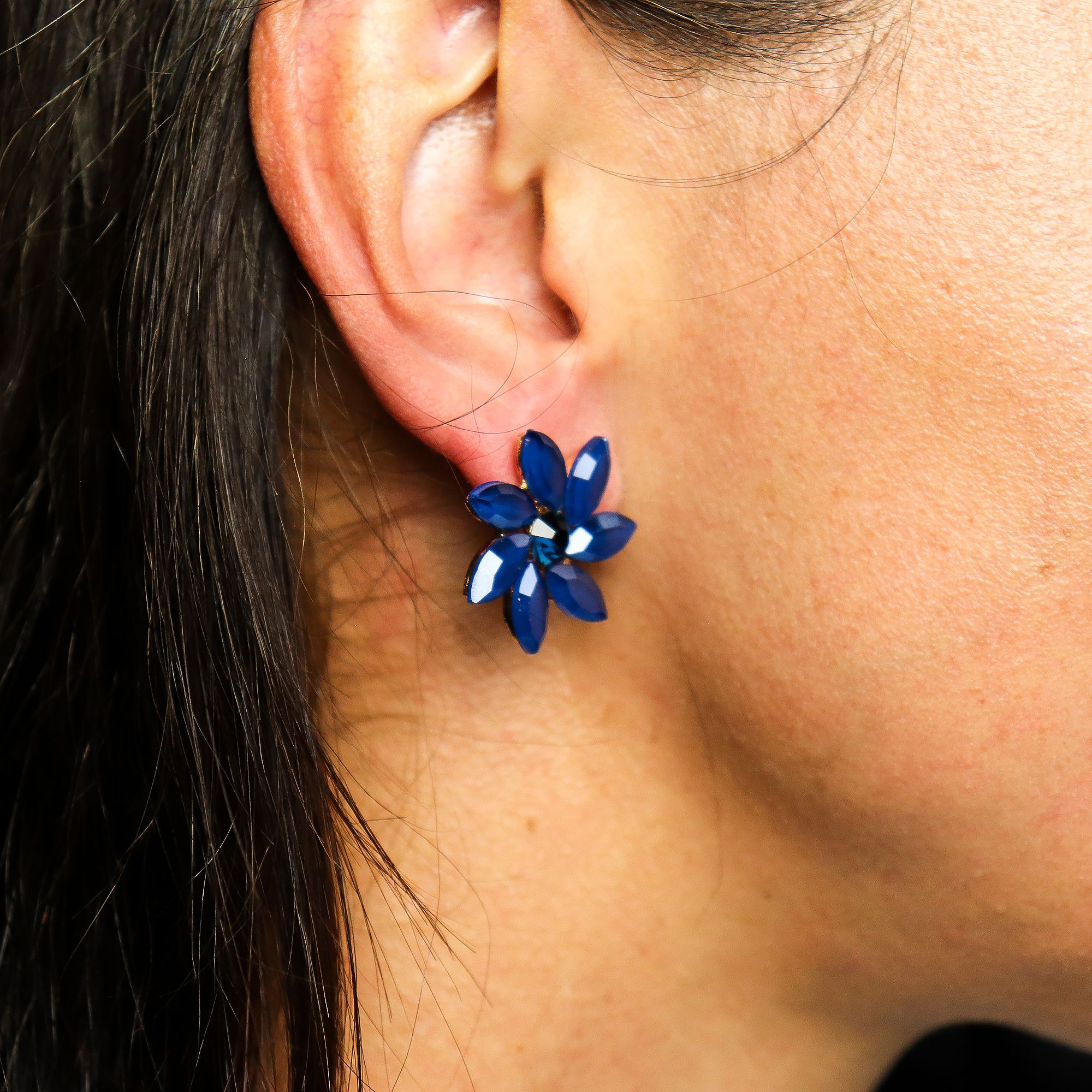 Royal Blue - Vintage Glass - Flowers - Earrings - Image 3