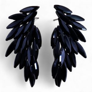 Jet Black - Vintage Glass - Angel Wings - Earrings