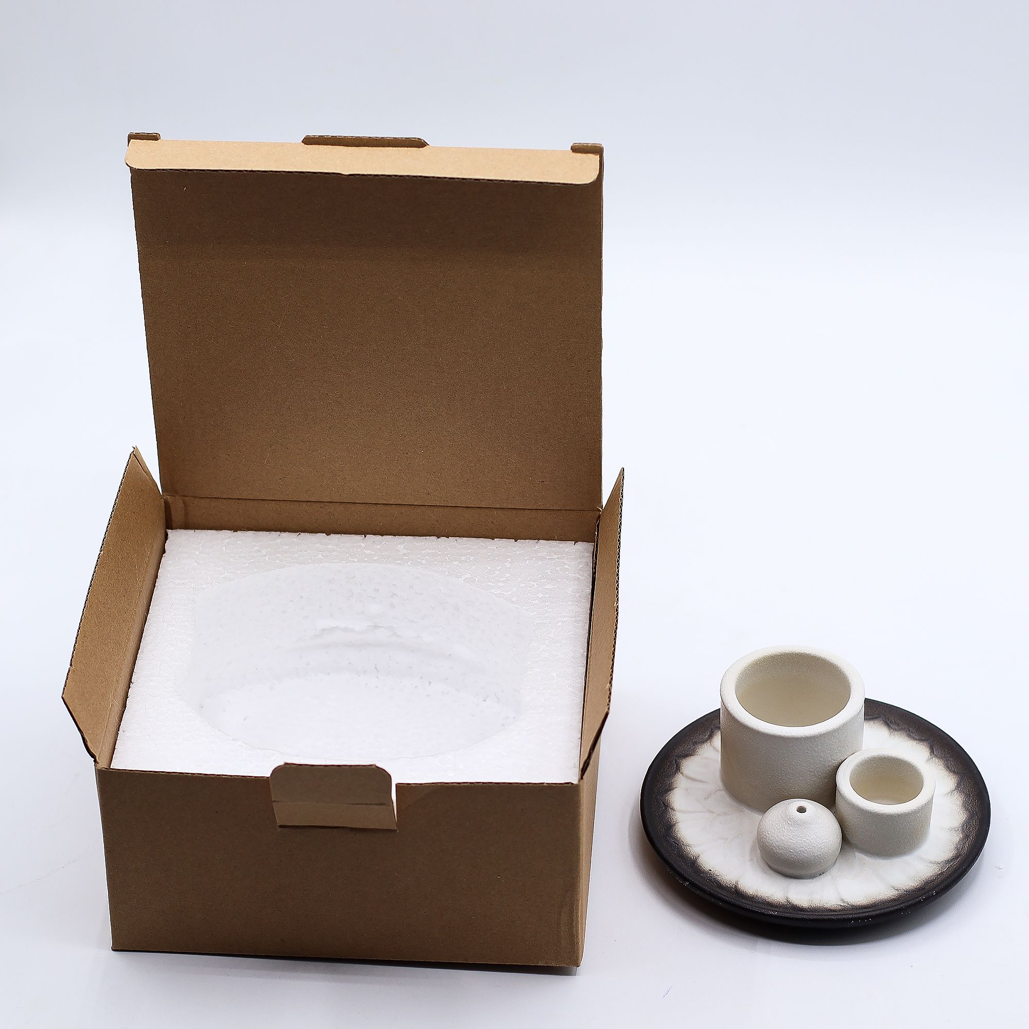 Palo Santo Stick & Smudge Holder - Mandala - White & Grey - Image 6