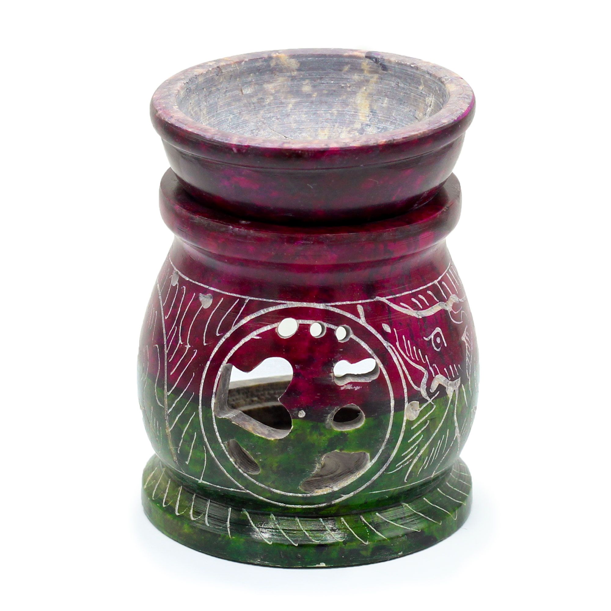 Small Coloured Soapstone Oil Burner 8cm - Om & Elephant 2 Small Coloured Soapstone Oil Burner 8cm - Om & Elephant - Image 2