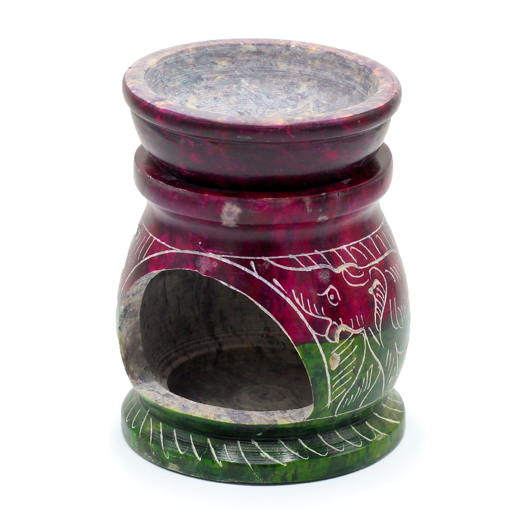 Small Coloured Soapstone Oil Burner 8cm - Om & Elephant 1 Small Coloured Soapstone Oil Burner 8cm - Om & Elephant