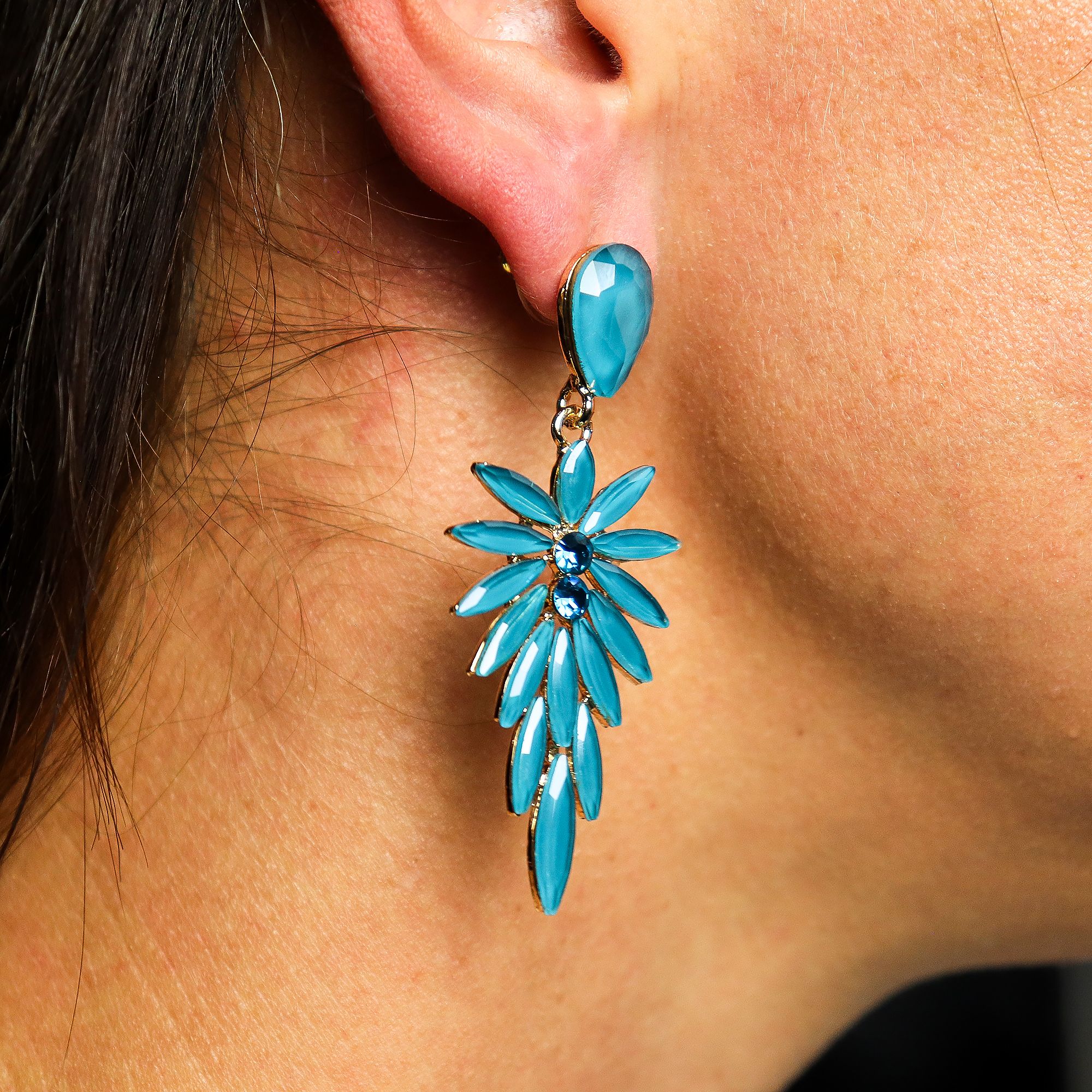 Teal Green - Vintage Glass - Long Drop - Earrings - Image 2