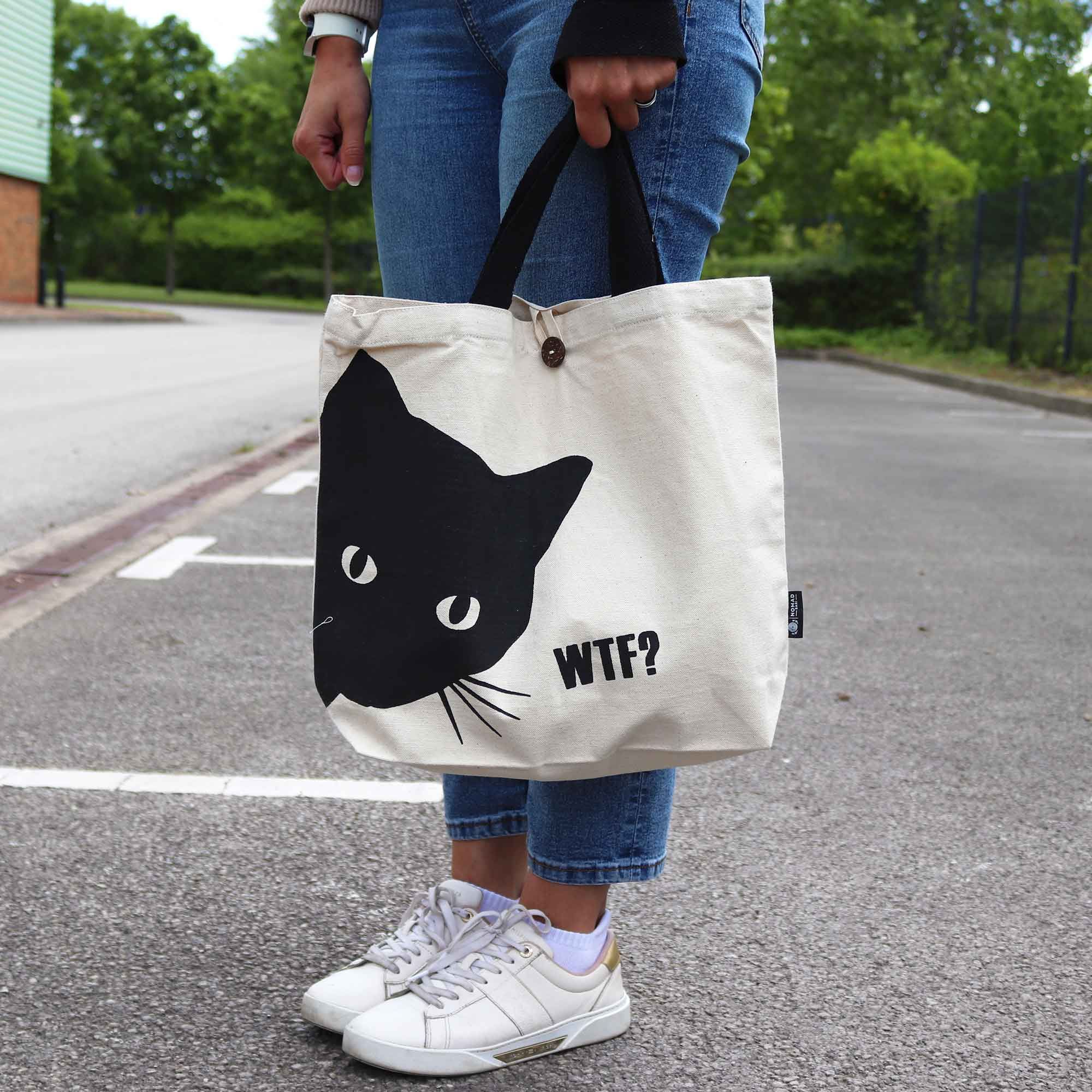 Iconic Classic Tote Bag - Black Cat - Natural 10oz