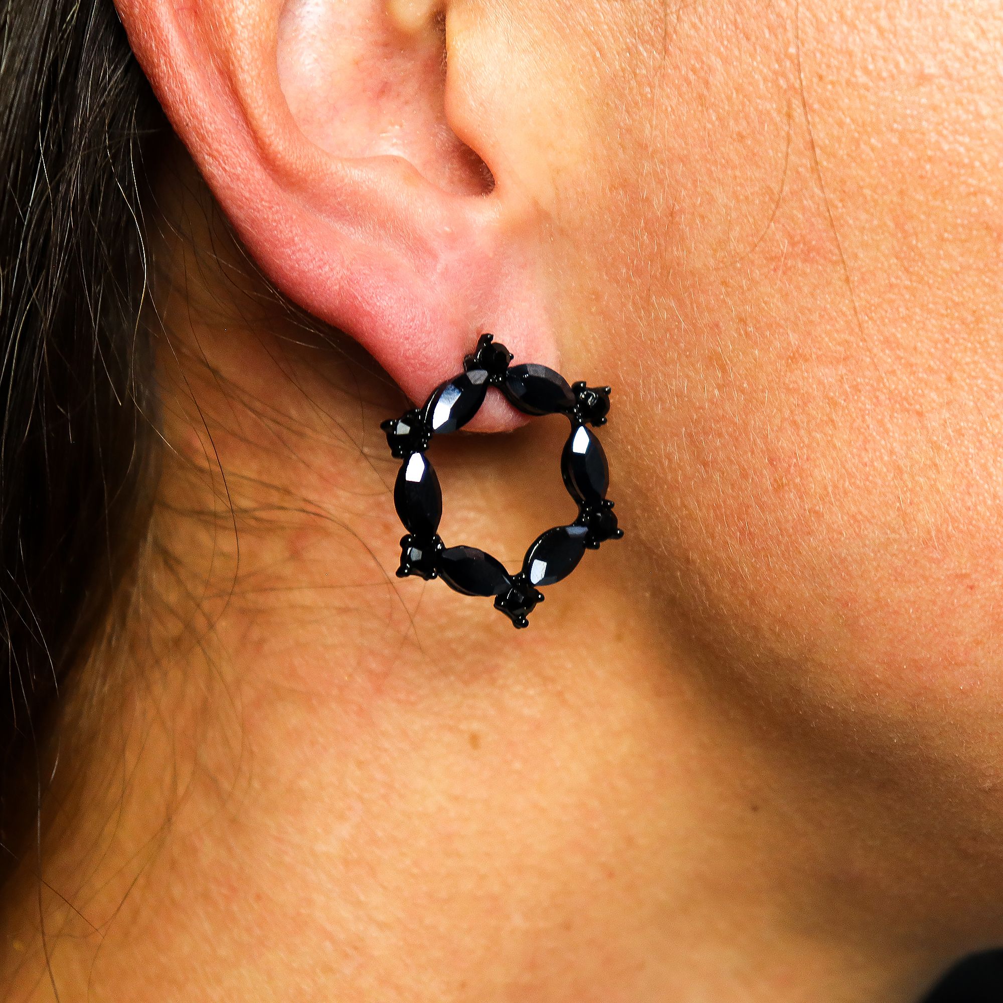 Jet Black - Vintage Glass - Loop - Earrings - Image 3