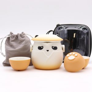 Panda Teapot Set & Three Cups – Orange