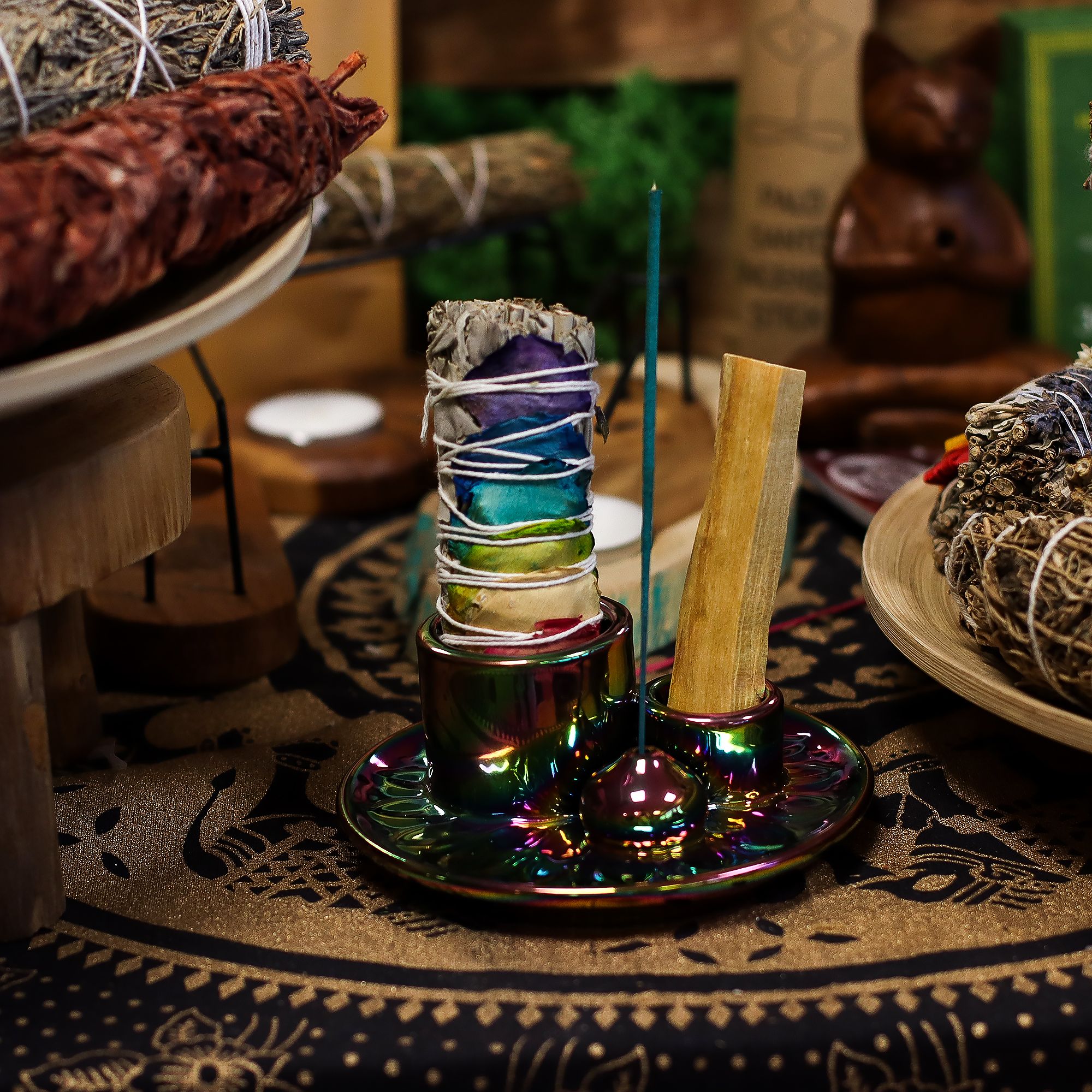 Palo Santo Stick & Smudge Holder - Mandala - Metalic Rainbow - Image 4