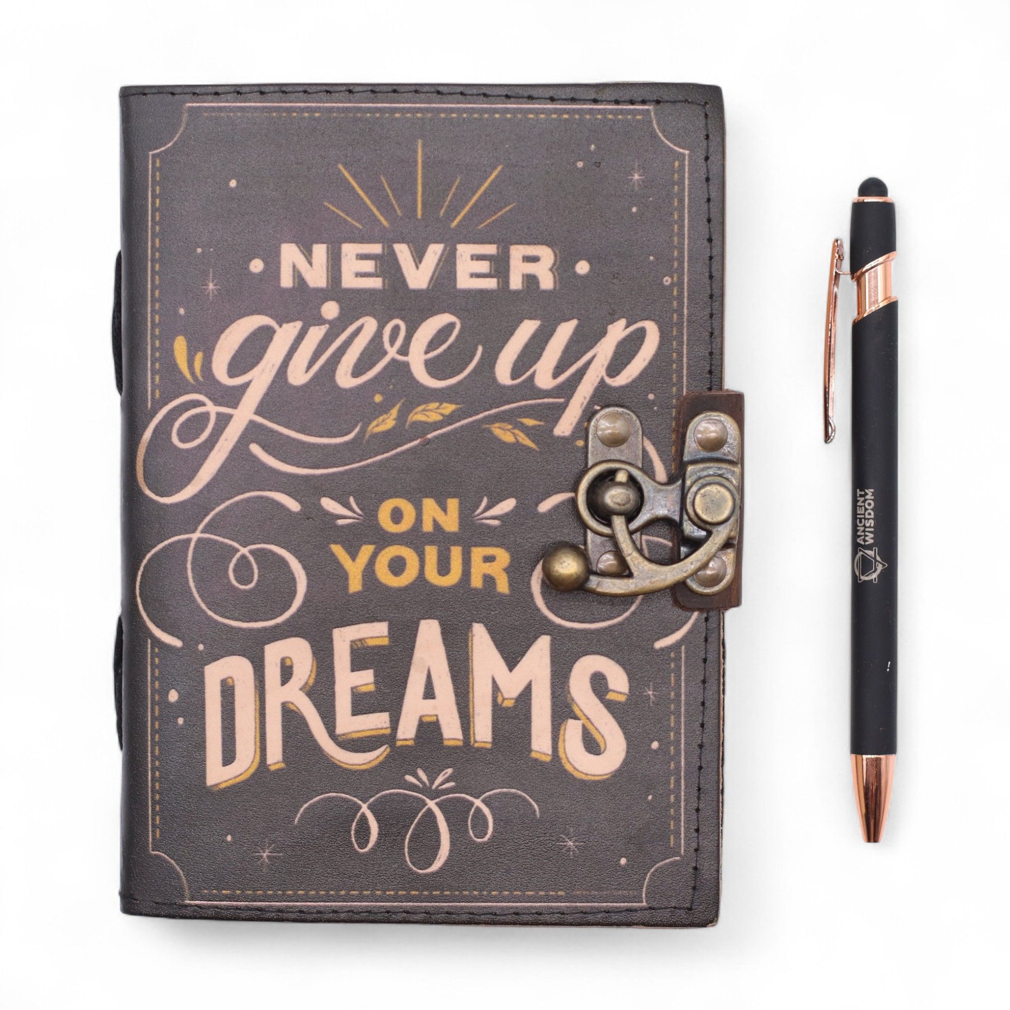 Leather Printed Notebook – Never Give Up On Your Dreams - 17.8×12.7 cm - Image 7