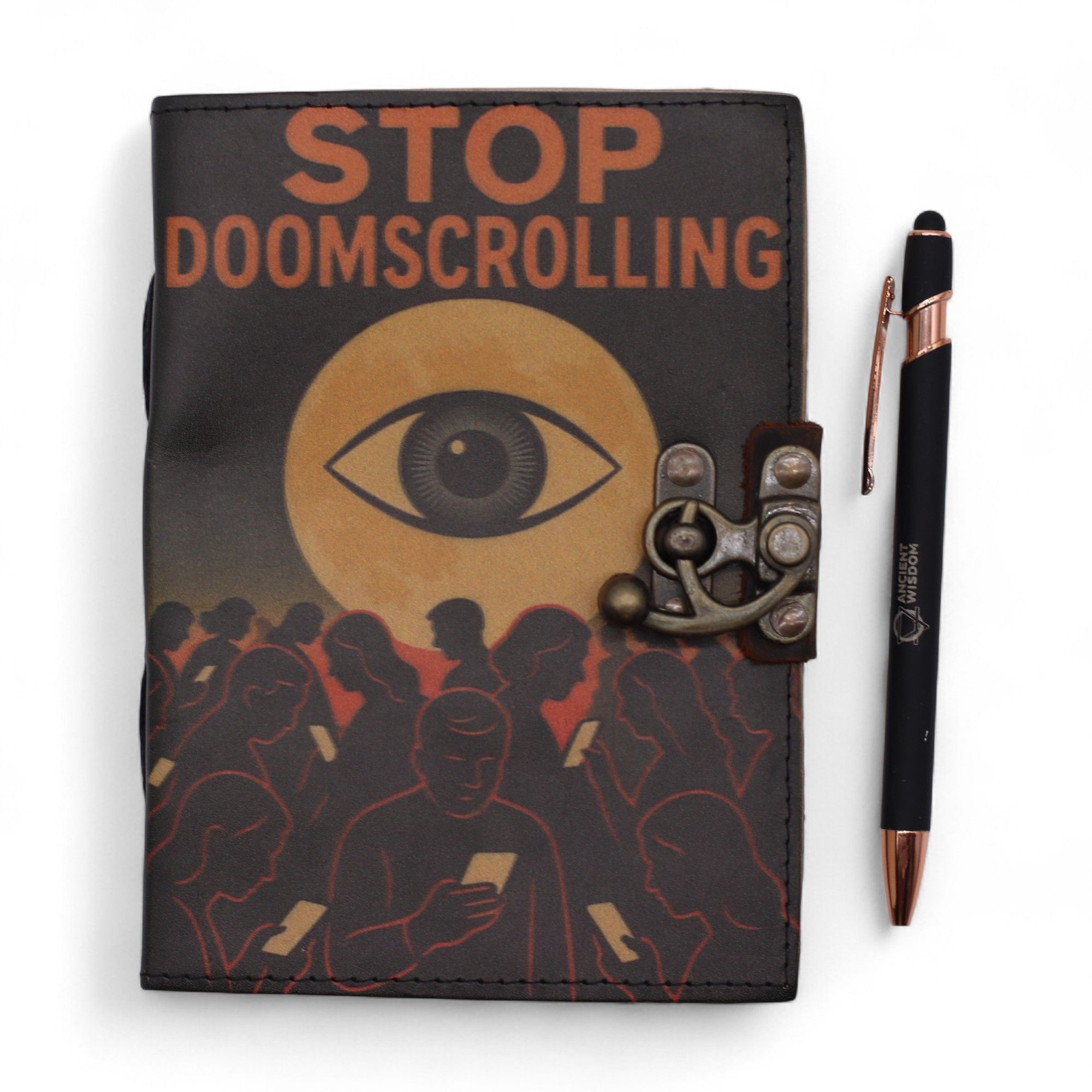 Leather Printed Notebook – Stop Doom Scrolling - 17.8x12.7 cm - Image 3