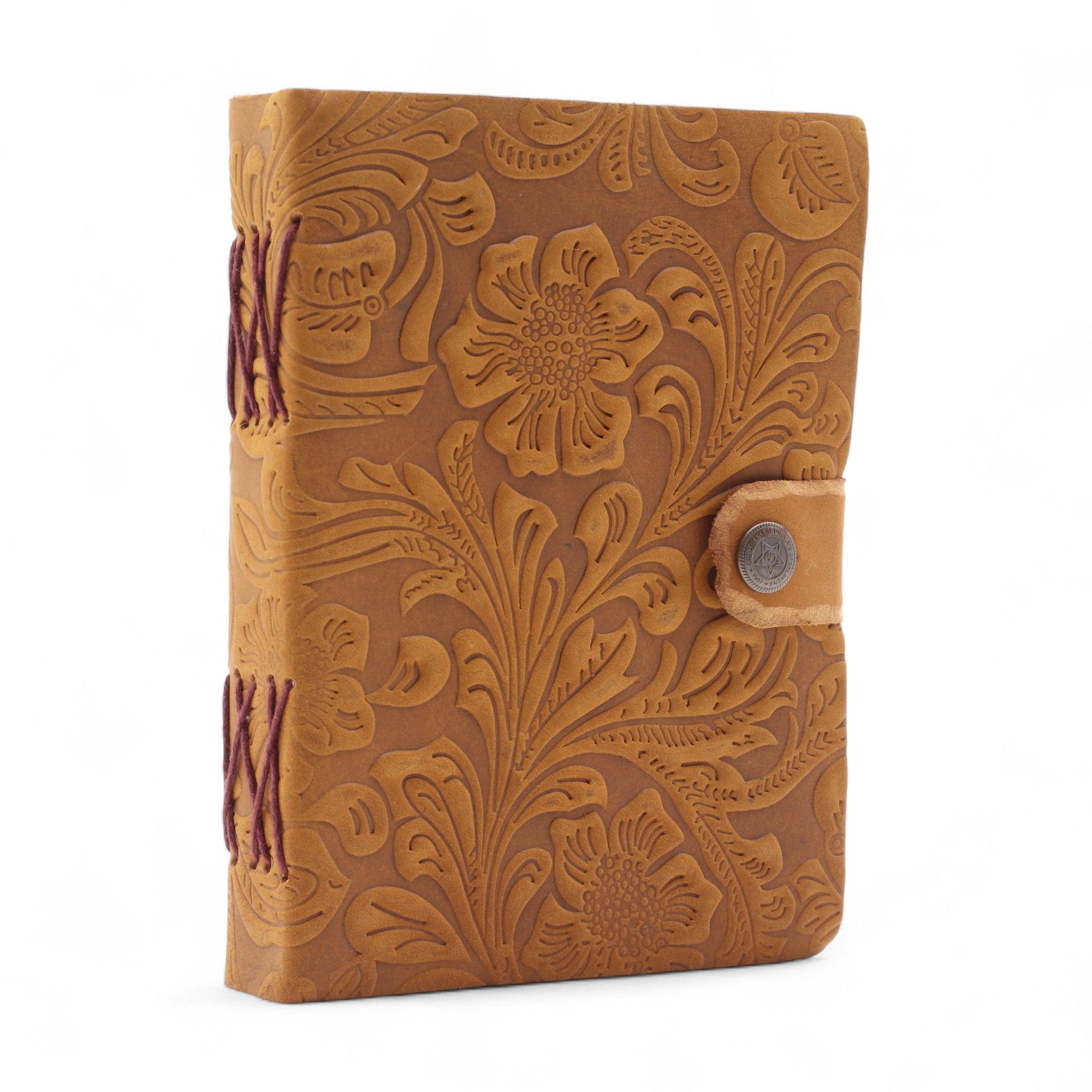 Leather Embossed Notebook – Tan Floral Pattern – 17.8×12.7 cm - Image 4